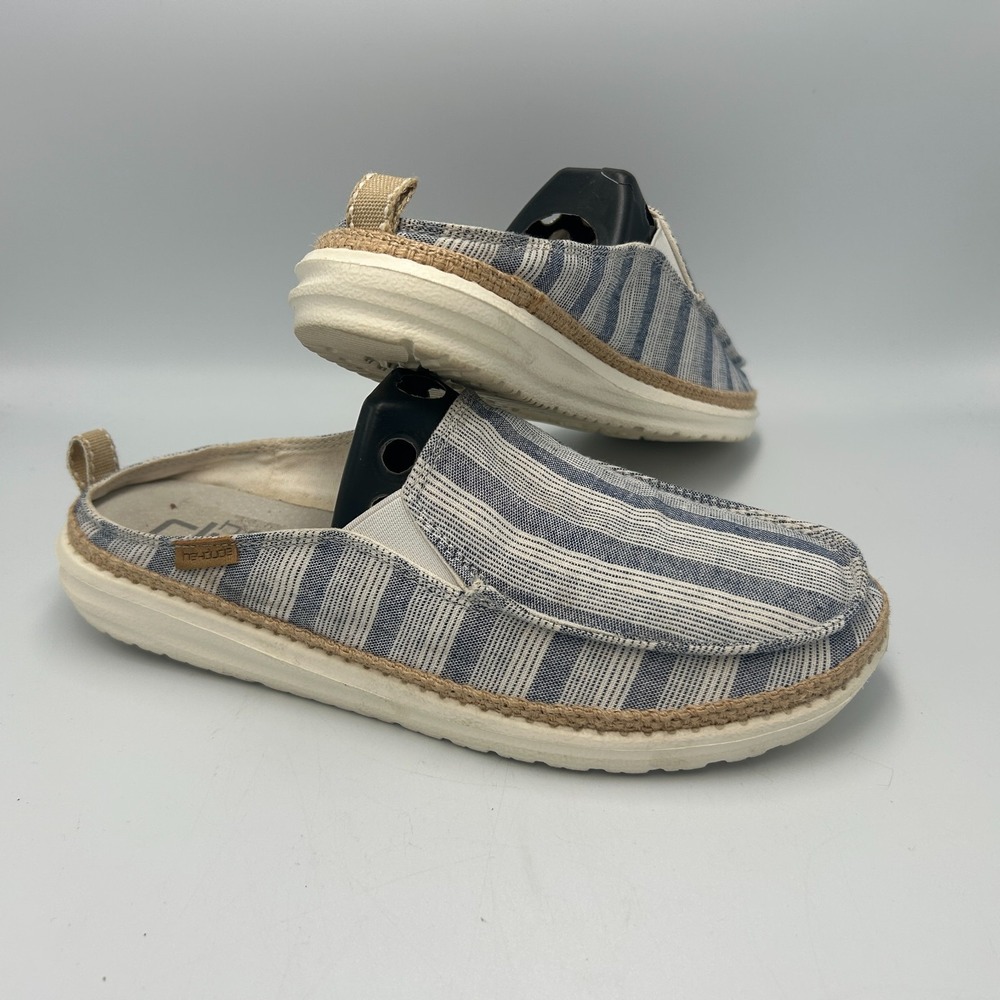 Hey Dude Lexi‎ Stripes Blue Womens 9 Slip On Comfort Mules Fabric Shoes Nautical